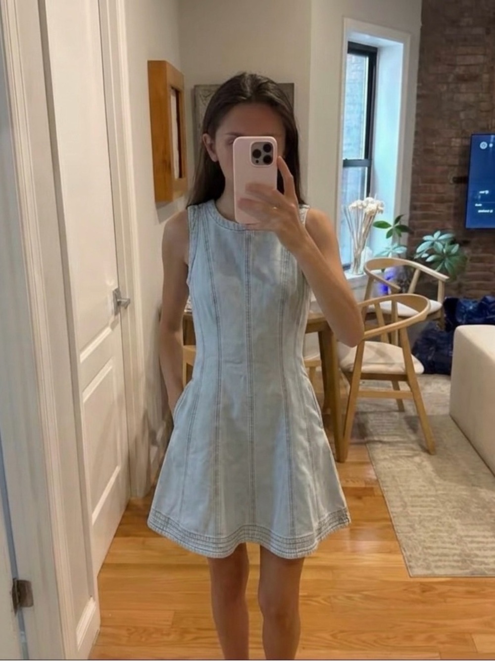Free Assembly Sleeveless Light Blue Denim Fit-and-Flare Dress Size XS